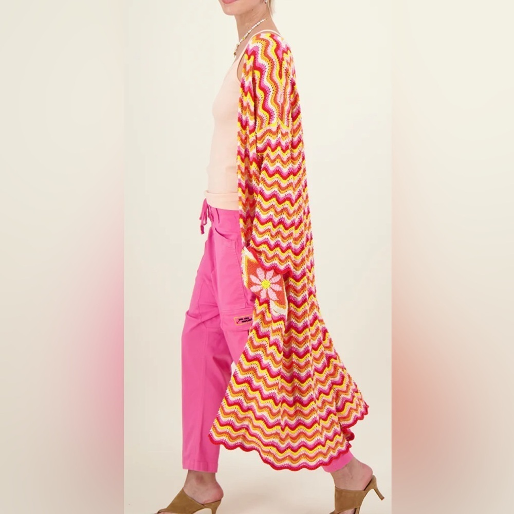 ME369 NEW Kimberley Sunshine Crochet Knit long open Cardigan coat size XS/S